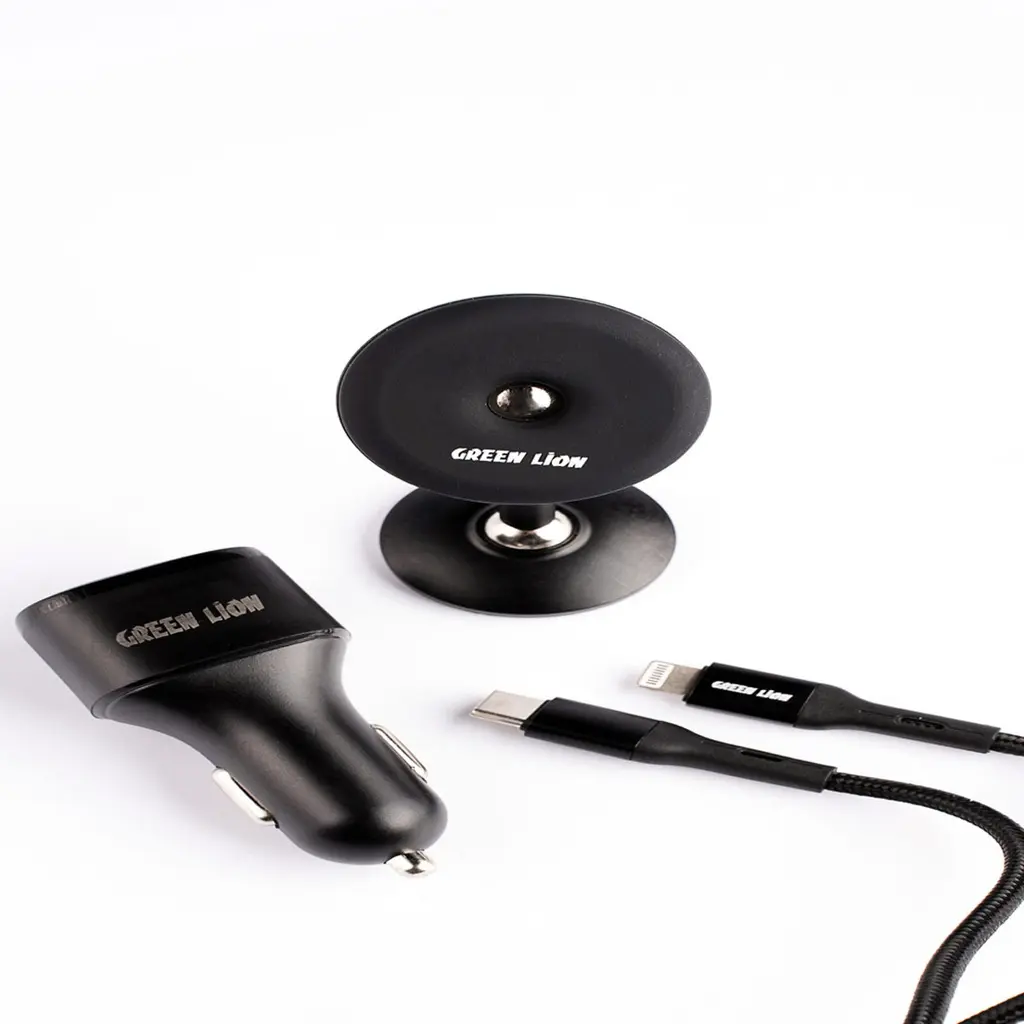 Green 3 in 1 Combo ( Magnetic Car Holder - Car Charger 20W PD-QC - USB-C to Lightning Cable 1.2M 20W ) - Black.webp
