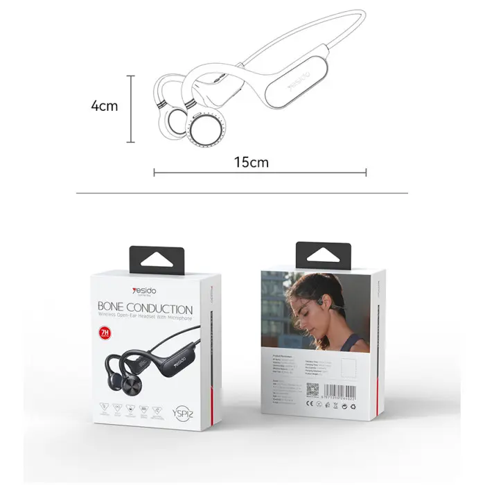 YESIDO YSP12 BT5.3 IPX4 Waterproof Hanging Stripe Ultra Long Using Time Wireless Bone Conduction Earphone