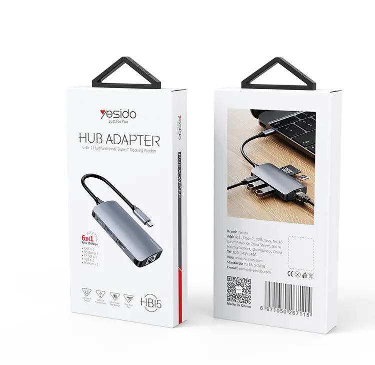 YESIDO USB-C HUB ADAPTER MULTI PROT HB15 6 IN 1