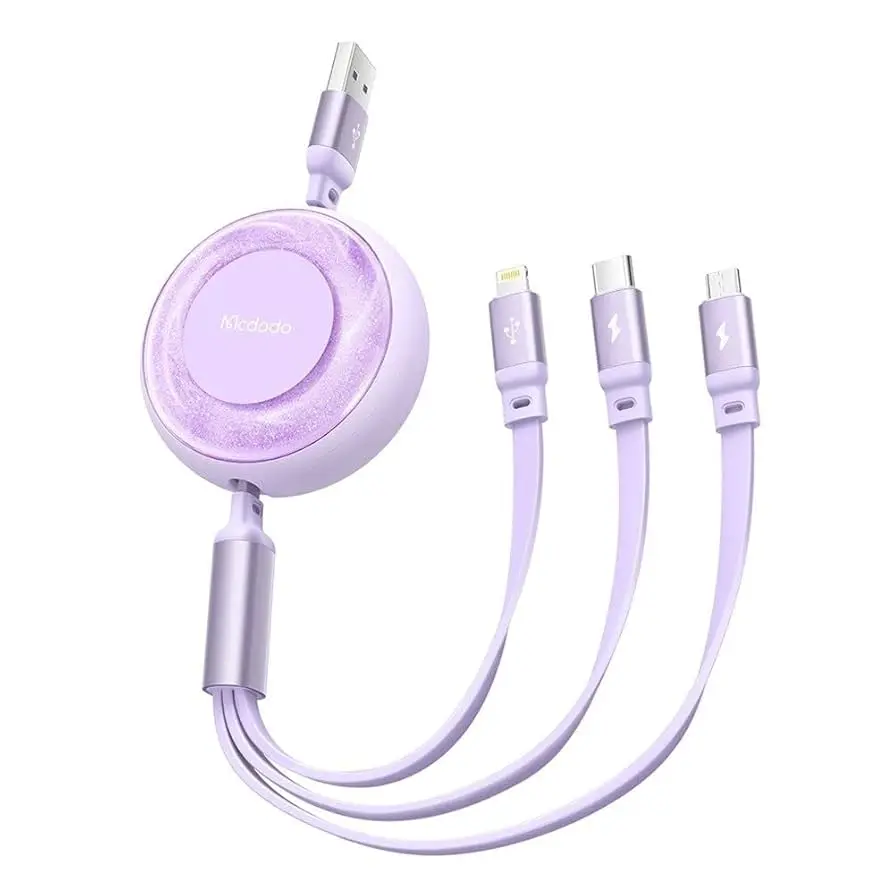 MCDODO 3 in 1 Retractable 3A Micro USB Type C Charger Cable For iPhone Samsung