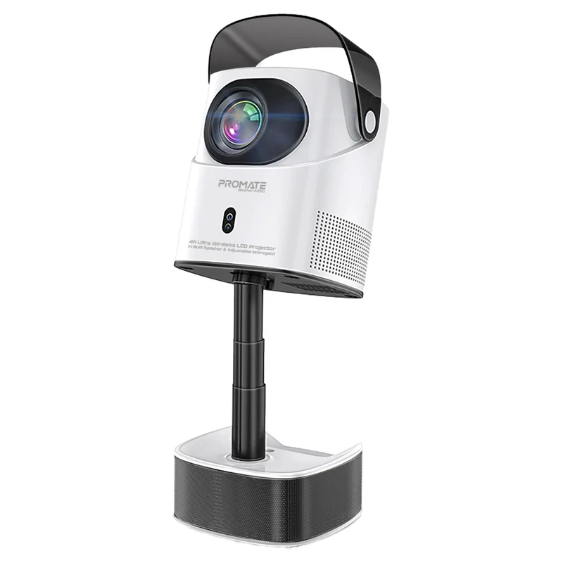 Promate Beamer-A250 4K Ultra HD Wireless LCD Projector with Built-In Speaker & Monopod Stand