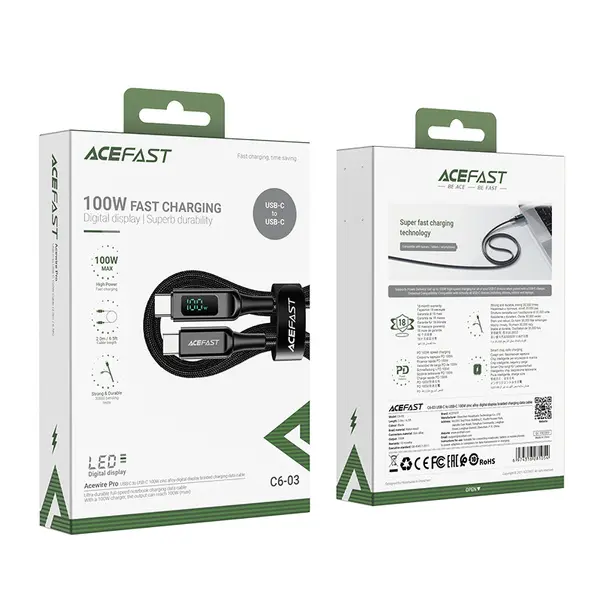 Acefast USB Type-C to USB Type-C cable 2m, With Digital Display 100W C6-03