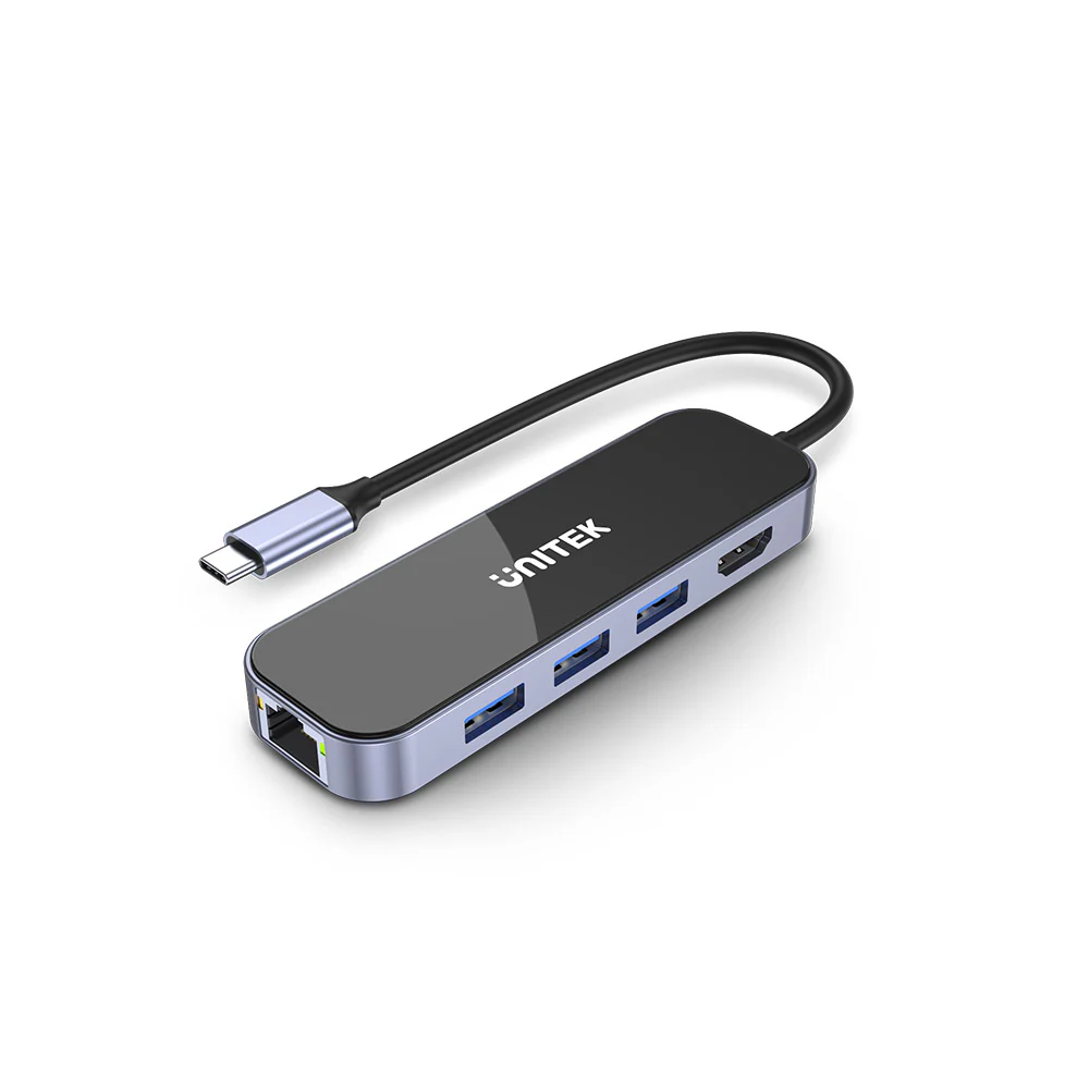 UNITEK uHUB H6 Gloss 6-in-1 USB-C Ethernet Hub: HDMI Output, 100W Power Delivery, Gigabit Ethernet