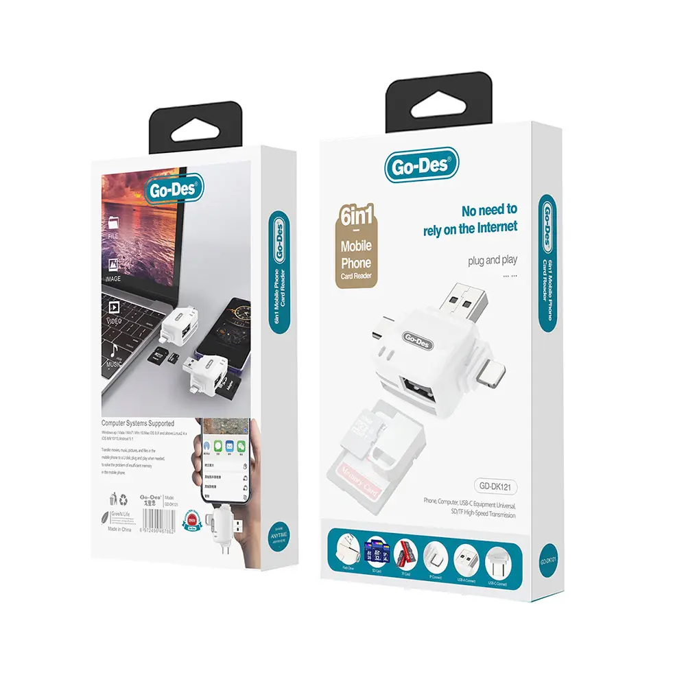 Go Des GD-DK121 6 in 1 OTG Memory Card Reader