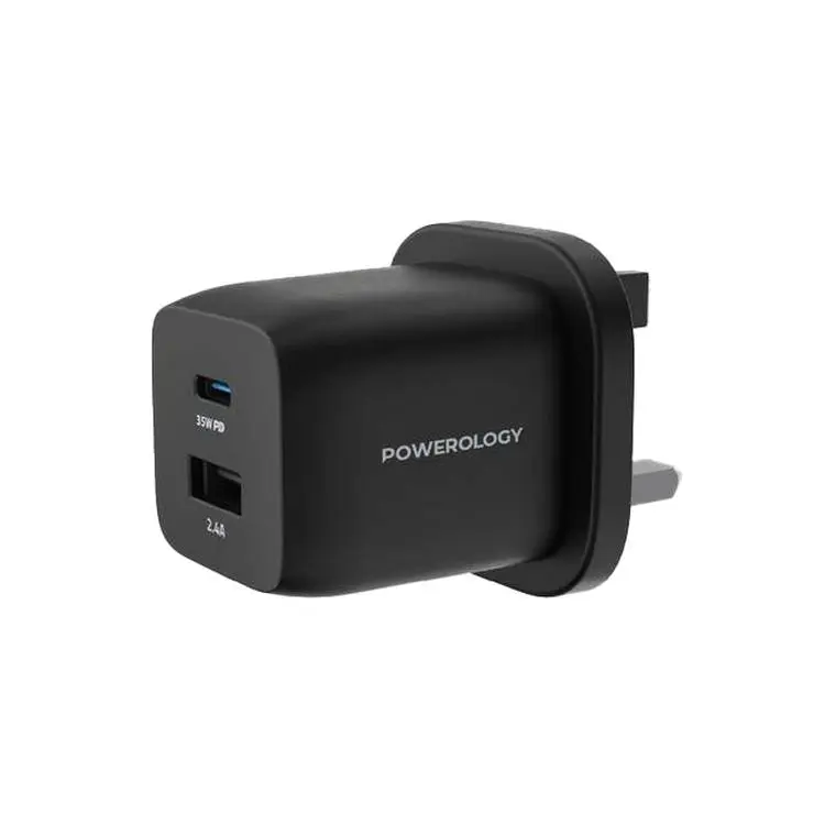 Powerology Dual Port Ultra-Quick Compact GaN Charger - Black 