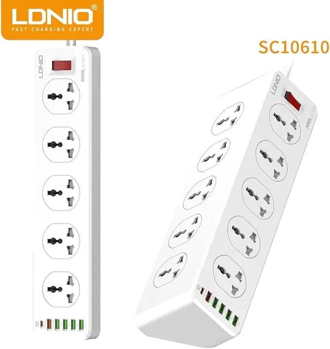 LDNIO SC10610 Multi-Function Power Socket 10 Ports 6 USB 3.4A 5V 2500W
