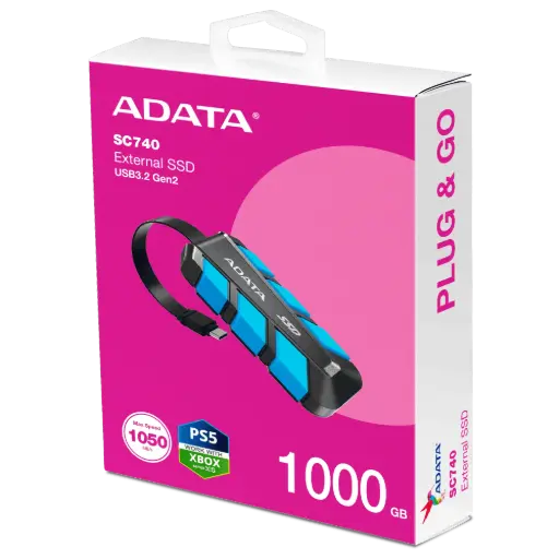 ADATA SC740 External Solid State Drive  USB 3.2 Gen2 USB-C External Portable SSD up to 1050 MB/s