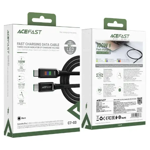 Acefast C7-03 USB-C USB-C 100W 1.2m cable with display