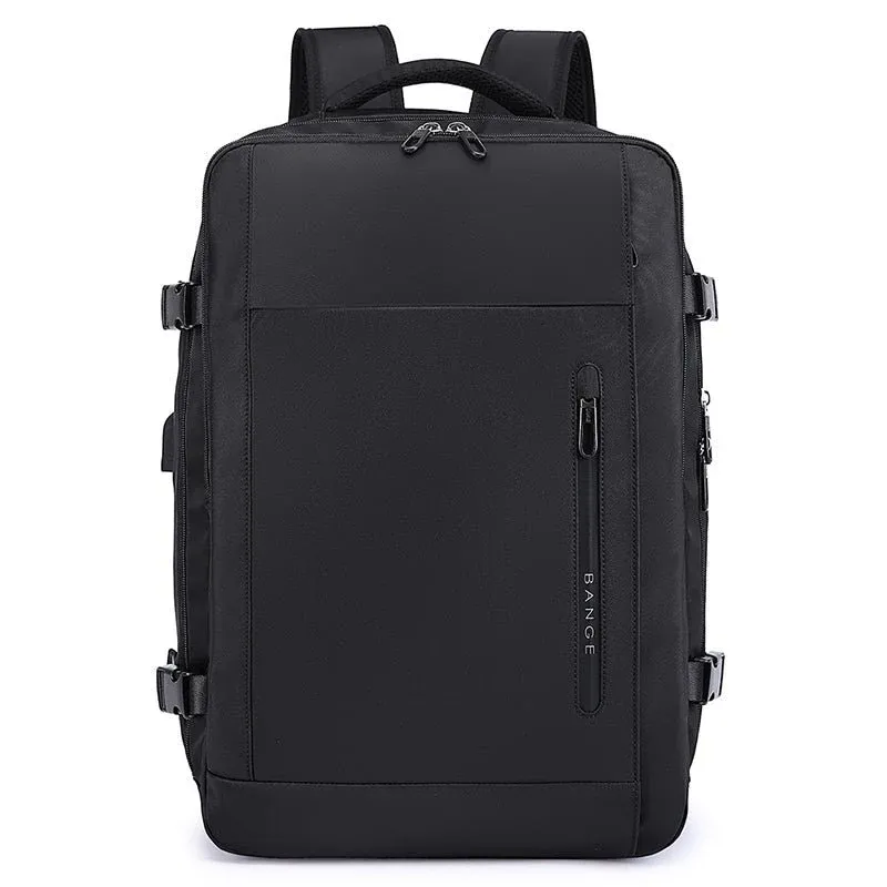 bange-black-travel-backpack-front-multiple-pockets.webp