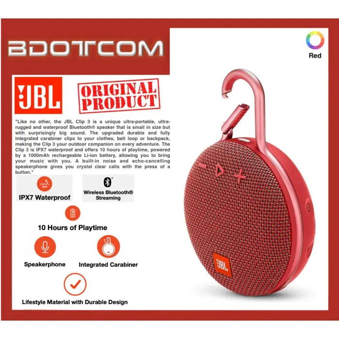 Bdotcom - JBL Clip 3 Red 1-700x700.webp