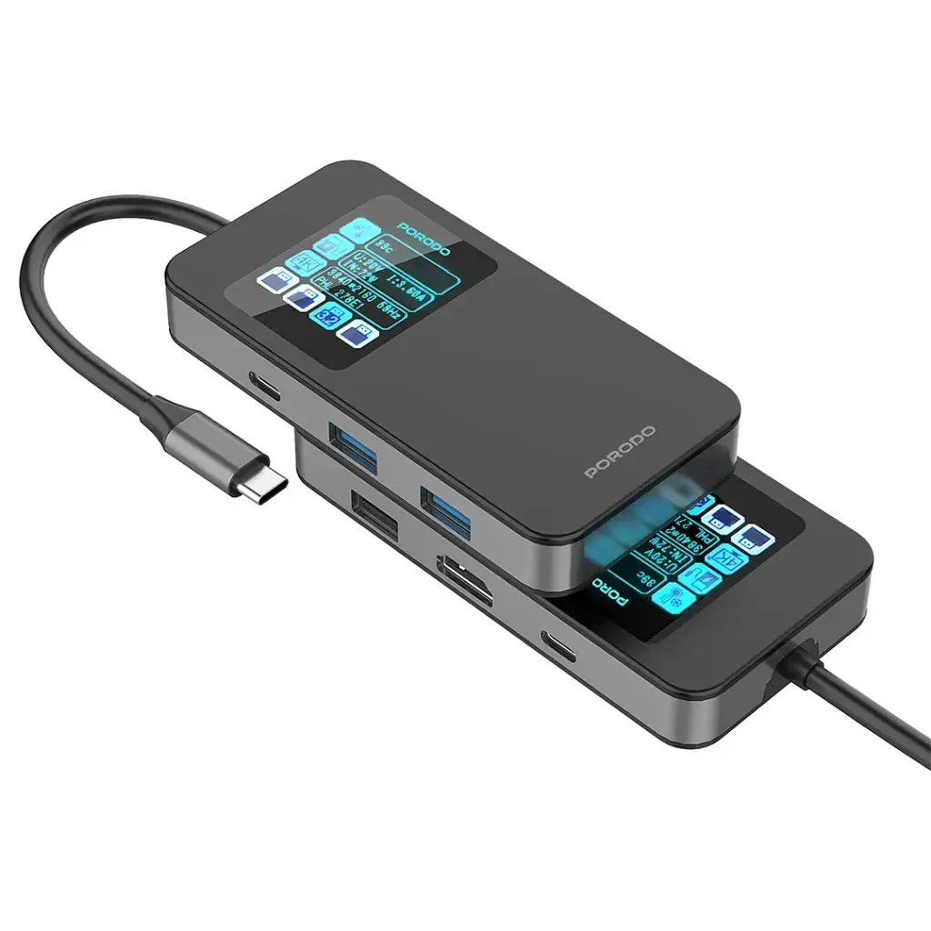 Porodo 6-In-1 Multi-Port USB-C Hub with Smart Digital Display - Gray8.webp