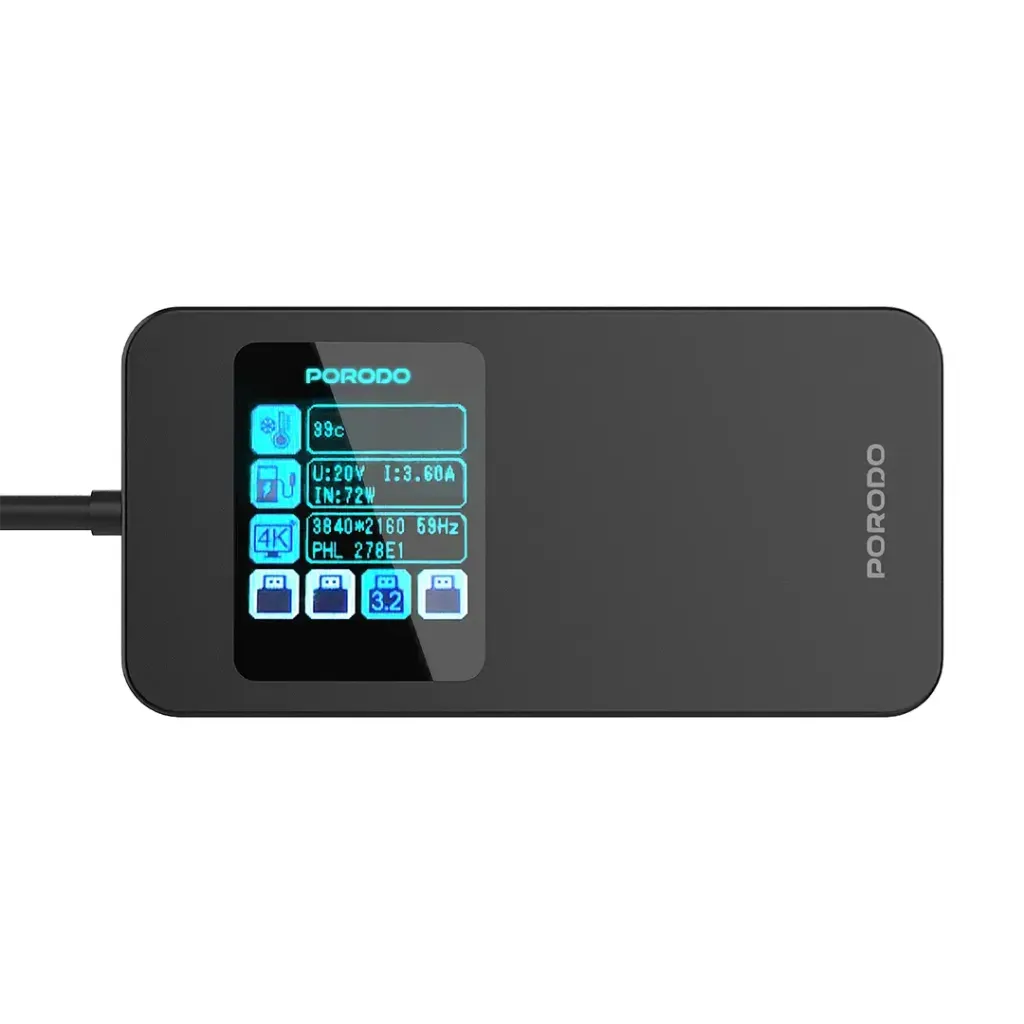 Porodo 6-In-1 Multi-Port USB-C Hub with Smart Digital Display - Gray6.webp