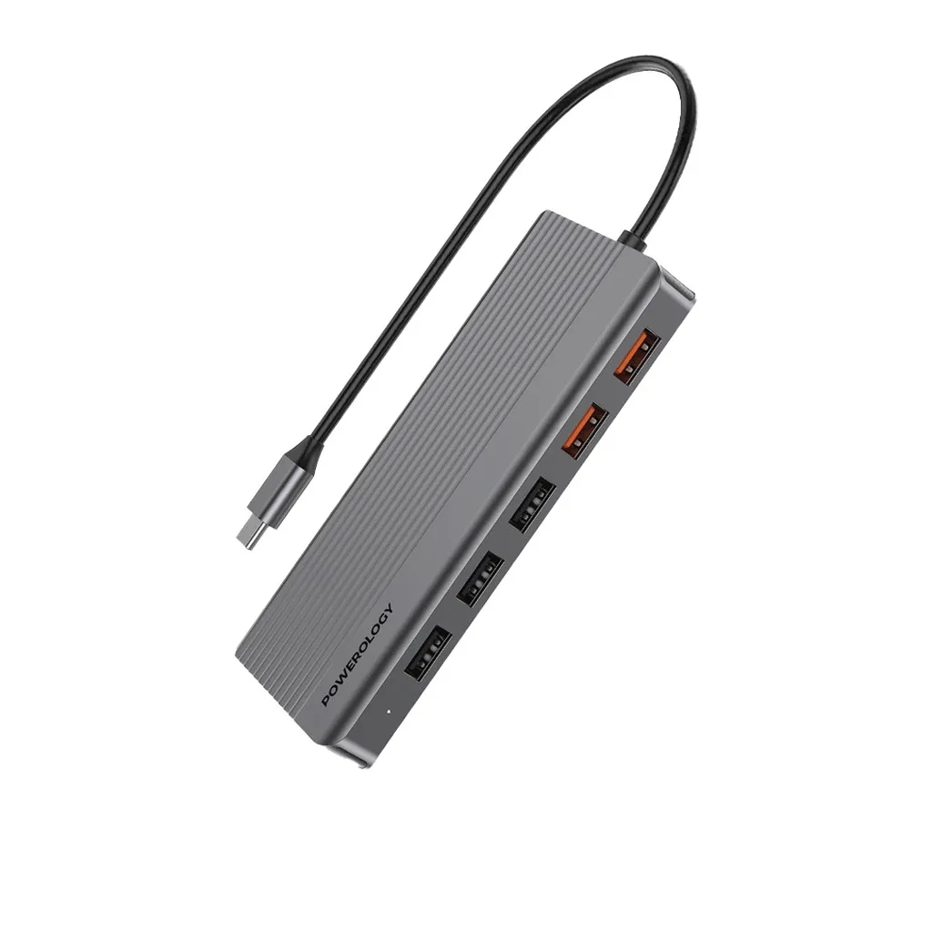 [P121HBCGY] Powerology 12-In-1 HDMI & DisplayPort USB-C HUB Ethernet - Gray.webp