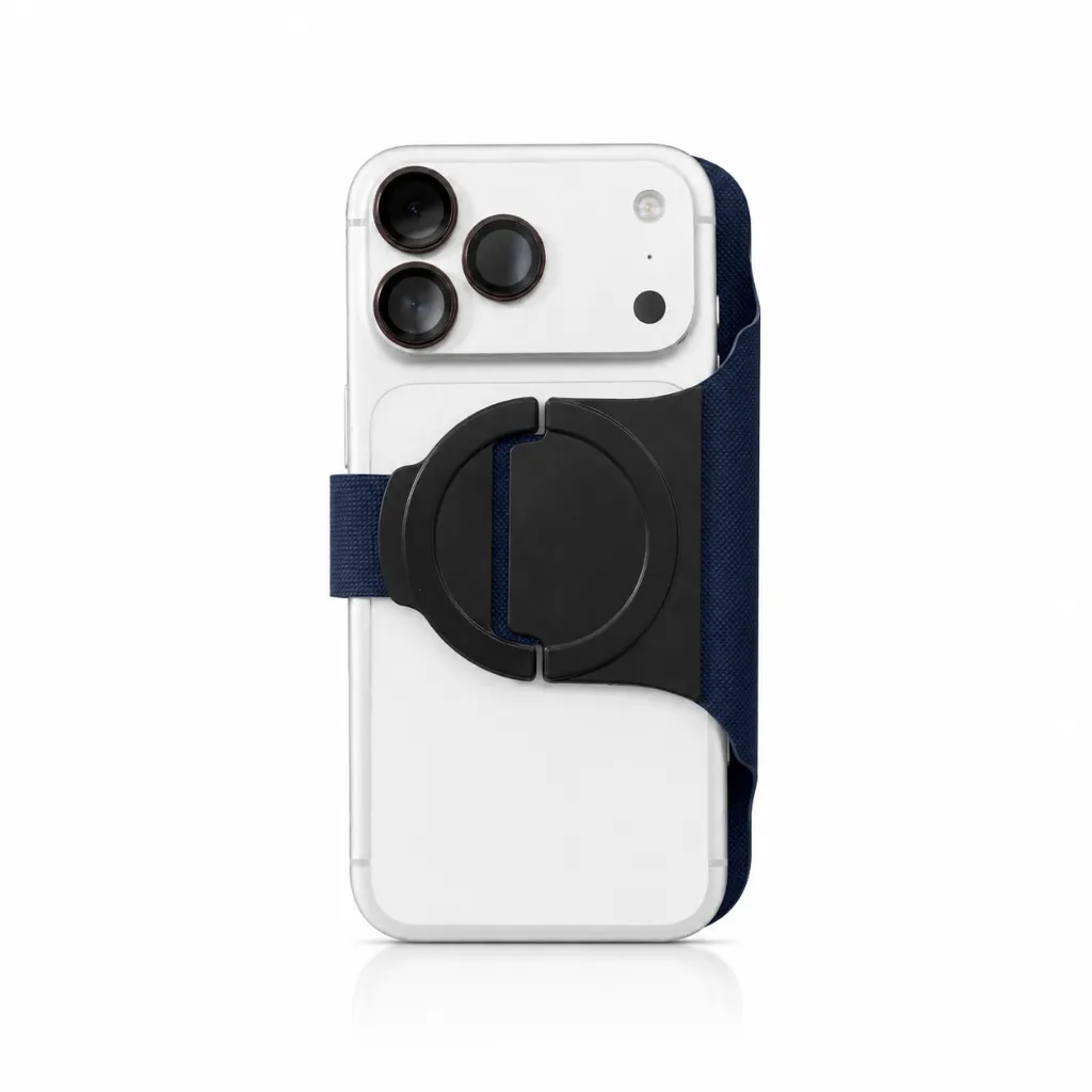 White Smartphone with Navy Strap Mount.webp