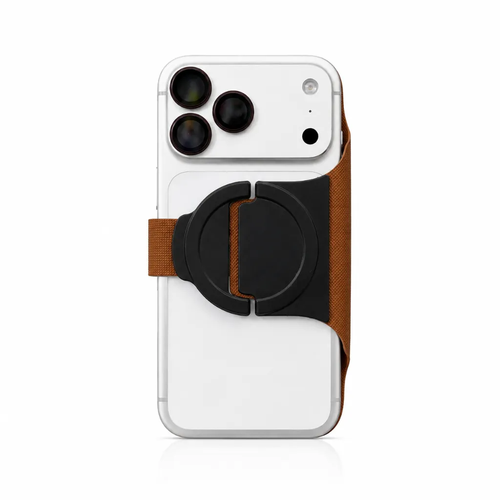 Modern Smartphone with Brown Strap and Ring Stand.webp