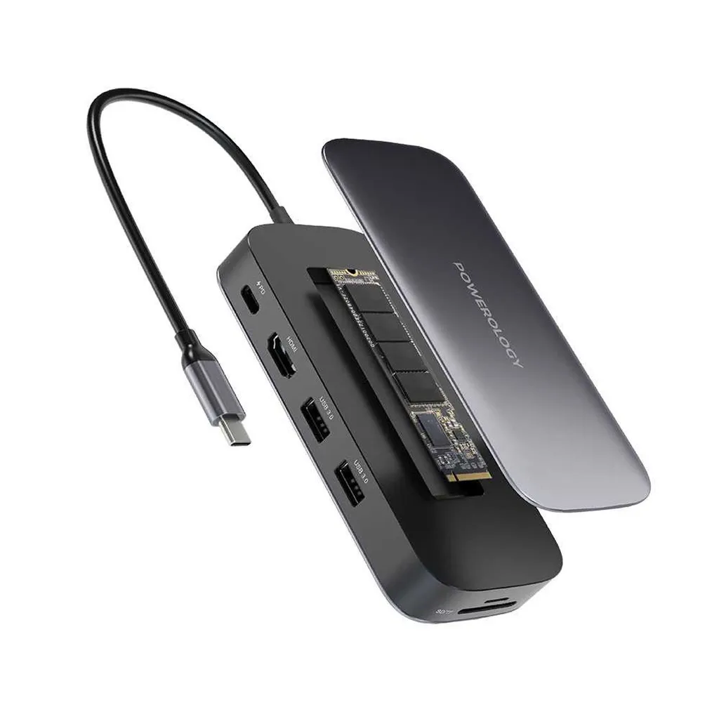 Powerology USB-C Hub & SSD Drive 256GB PD 100W - Gray.webp