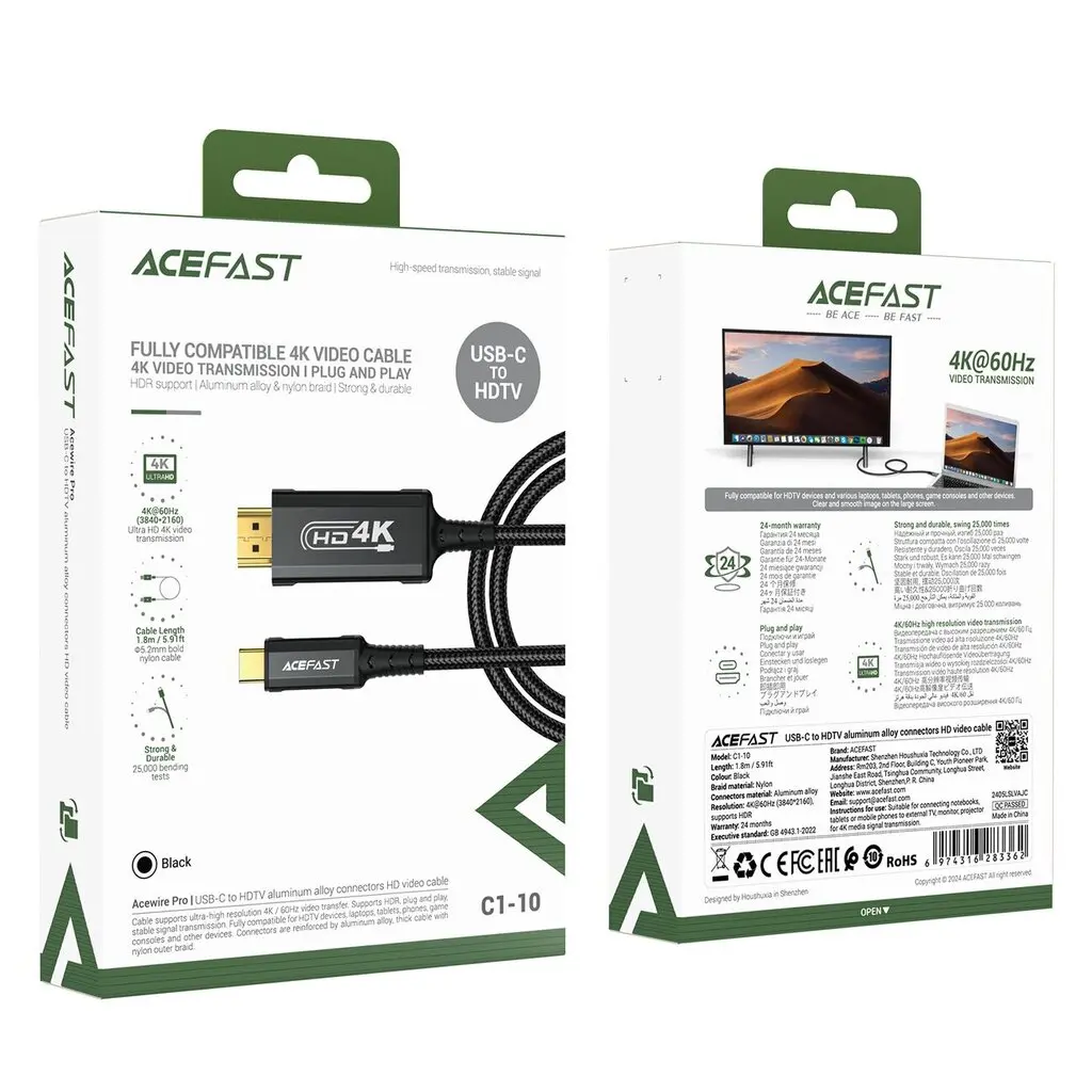 Kabelis Acefast C1-10 USB-C to HDMI 1.8m melns 7.webp