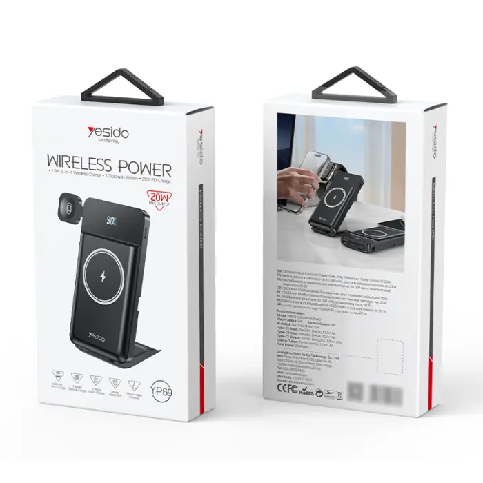 YESIDO YP69 10000mAh Magnetic Charging USB&Type-C Multi Functional 15W Wireless Charging Power Bank 