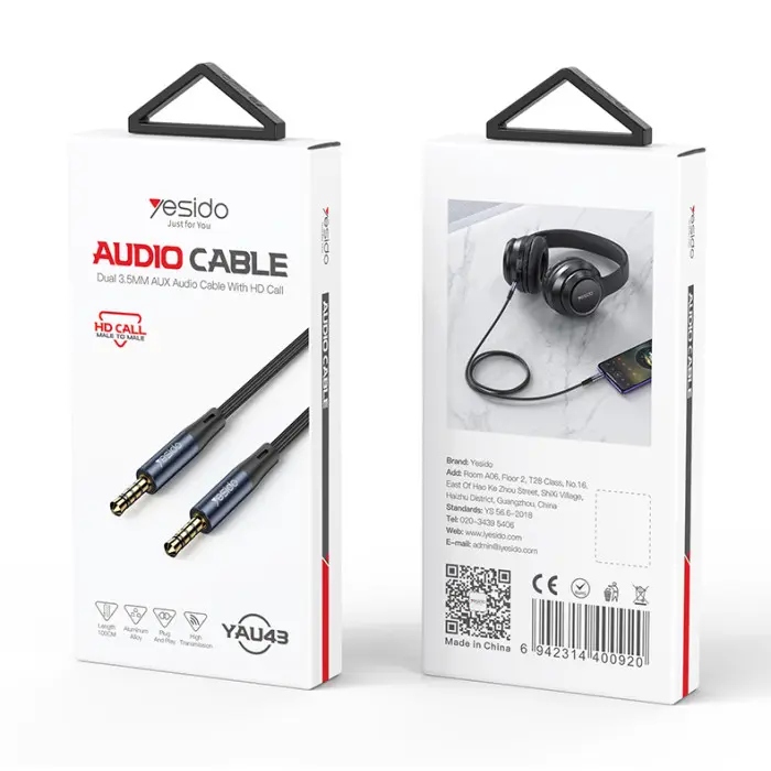 YESIDO YAU43 Aluminum Alloy Built-in High-performance 3.5MM AUX HD Call Audio Cable