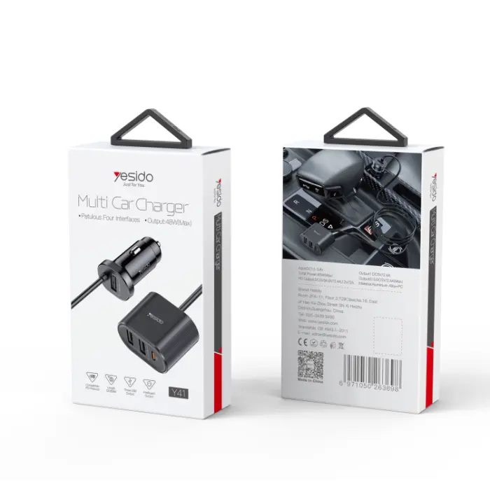 YESIDO Multi port fast charging car charger Y41 Black
