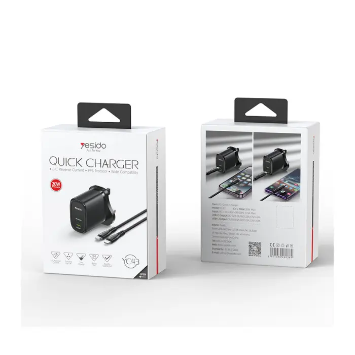 YC43 20W Fast Charging Home Charger(Type-C + Lightning Port)