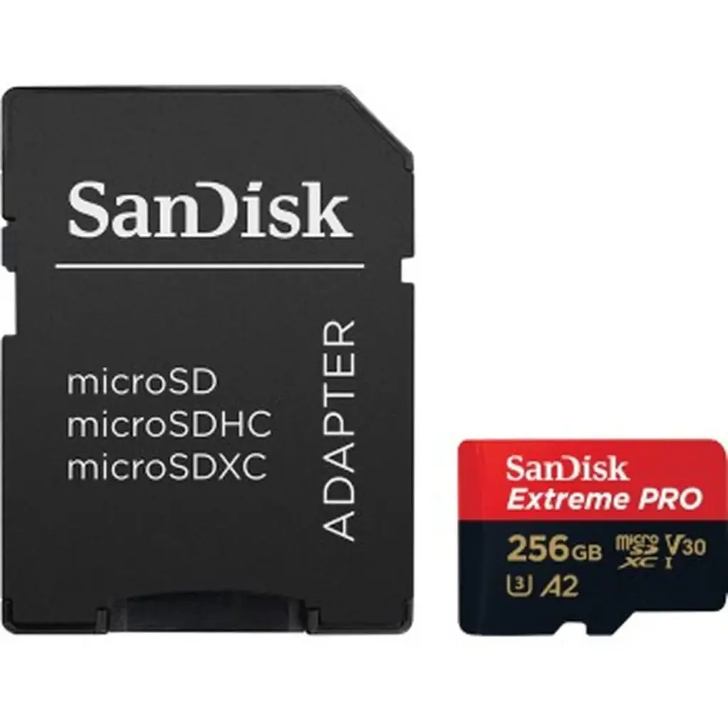 SanDisk 256GB Extreme PRO® microSD™ UHS-I Card with Adapter C10, U3, V30, A2, 200MB/s Read 140MB/s Write