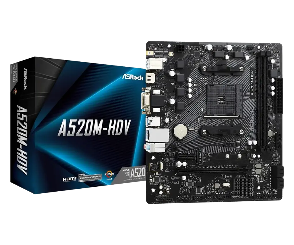 ASRock A520M-HDV Supports AMD AM4 Socket Ryzen™ 3000, 4000 G-Series