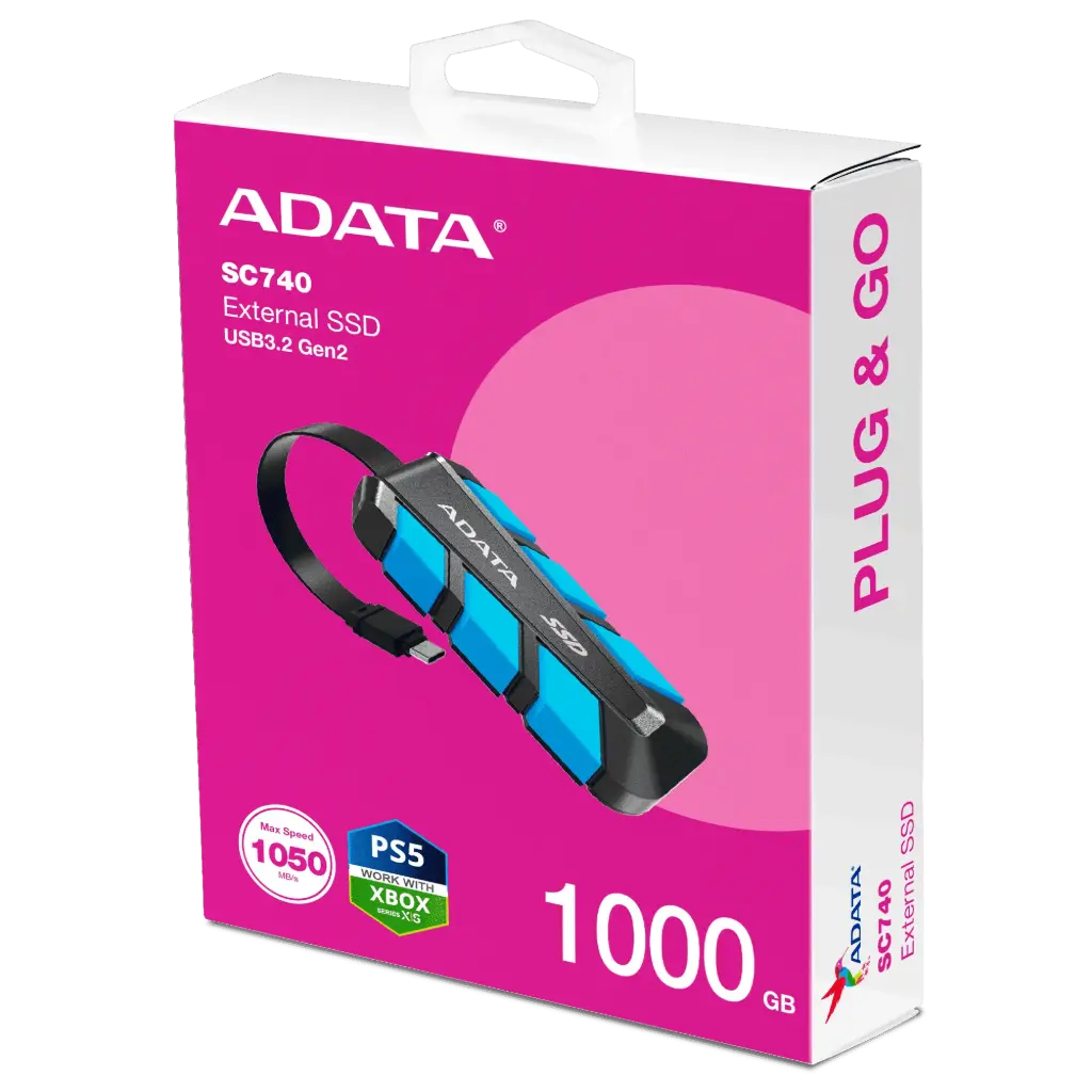 ADATA SC740 External Solid State Drive  USB 3.2 Gen2 USB-C External Portable SSD up to 1050 MB/s