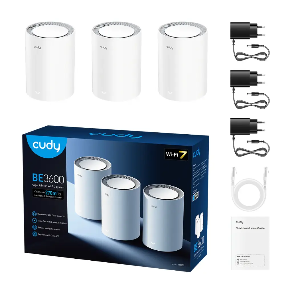 CUDY M3600(3-Pack) BE3600 Gigabit Mesh WIFI 7