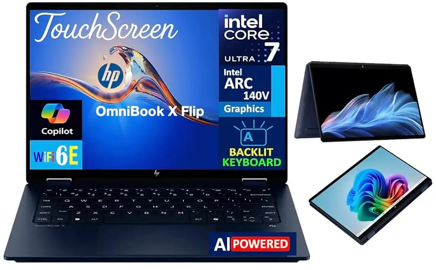 HP OmniBook X Flip 2-in-1    Ultra 7 256V 16GB 1TB SSD   Wi-Fi 6E  Win11 2025  16" IPS Touchscreen