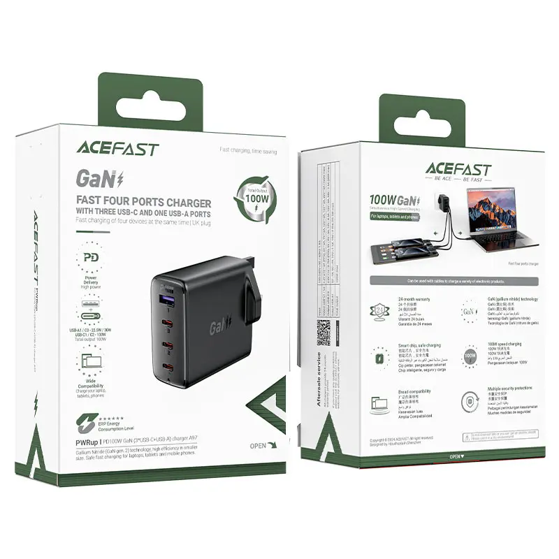 Acefast A97 PD100W GaN (3*USB-C+USB-A) charger (UK)