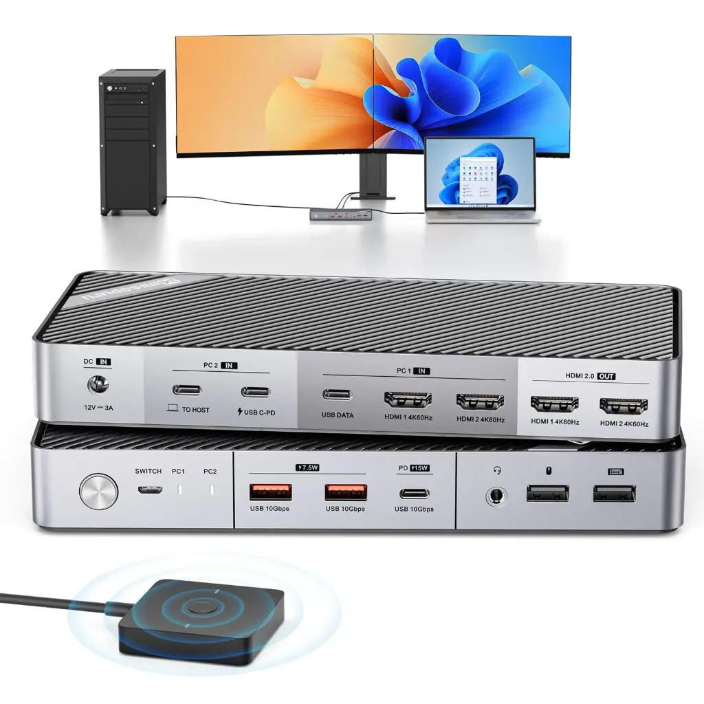 4K Dual -Display KVM Switch Docking Station for (1 Desktop and 1 Laptop)