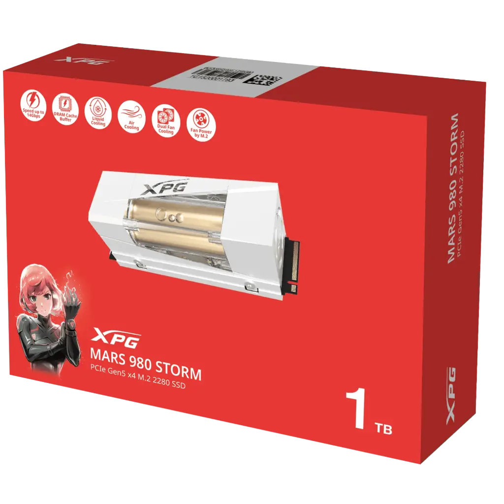 ADATA XPG MARS 980 STORM Gen5 PCIe M.2 SSD – Up to 14,000MB/s Read Hybrid Liquid-Fan Cooling