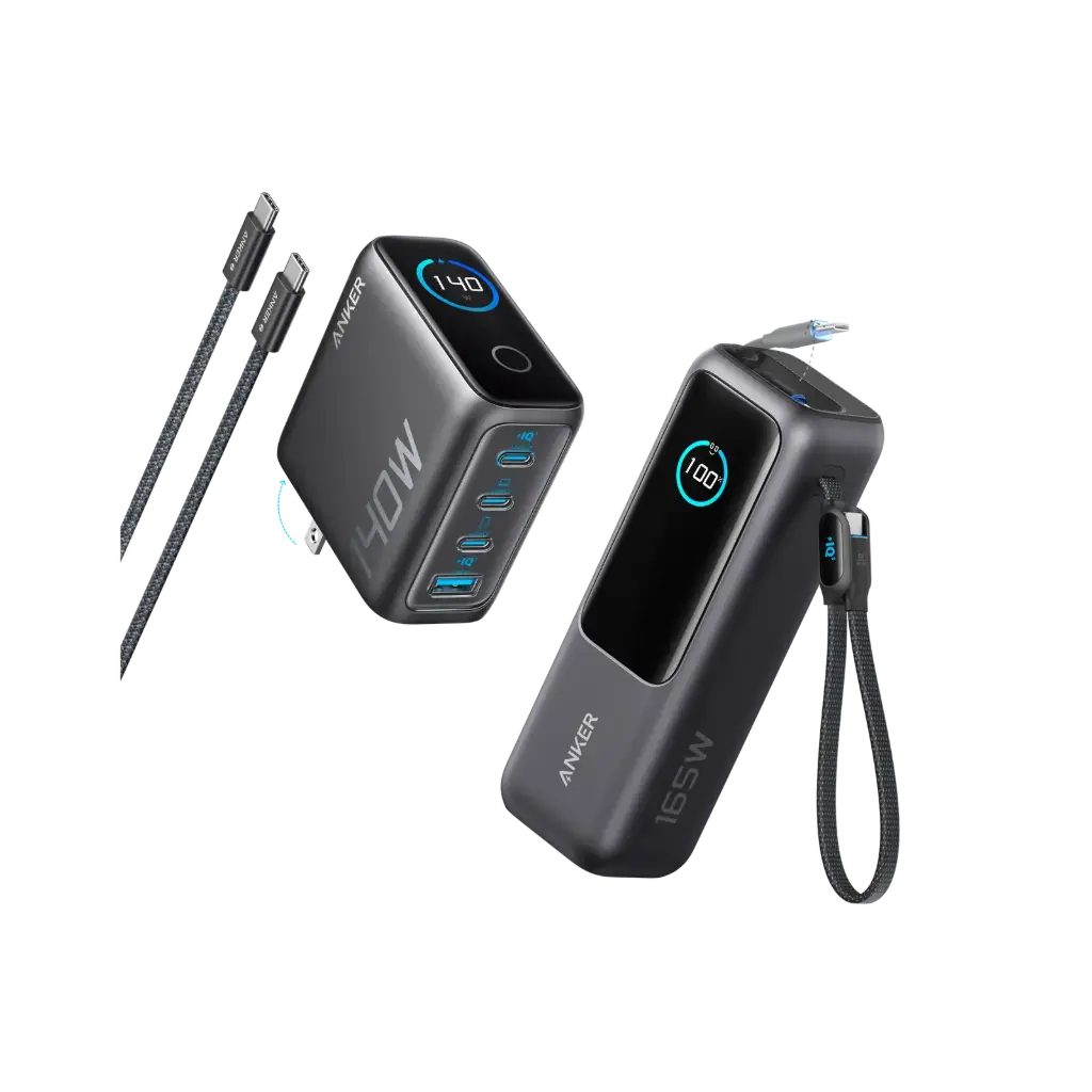 Anker Laptop Power Bank, 25,000mAh Portable Charger with Triple 100W USB-C Ports, Built-in and Retractable Cables