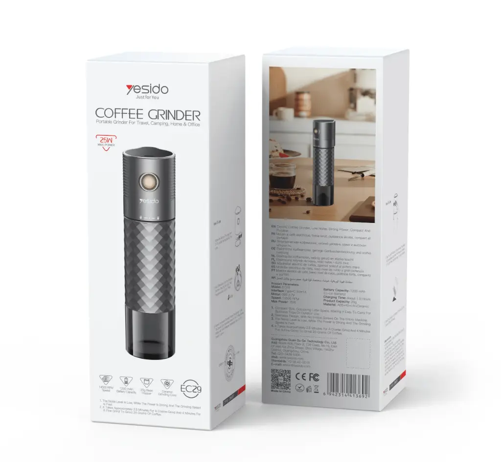 YESIDO EC29 25W 1200mAh 20g Bean Hopper Portable COFFEE Grinder For Travel, Camping Home and Office