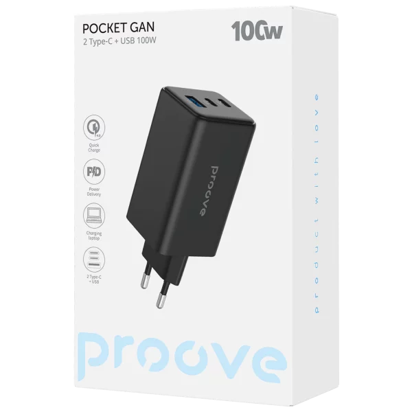 Proove Wall Charger Pocket GaN MAX 100W (2* Type-C + USB)  (شاحنة)
