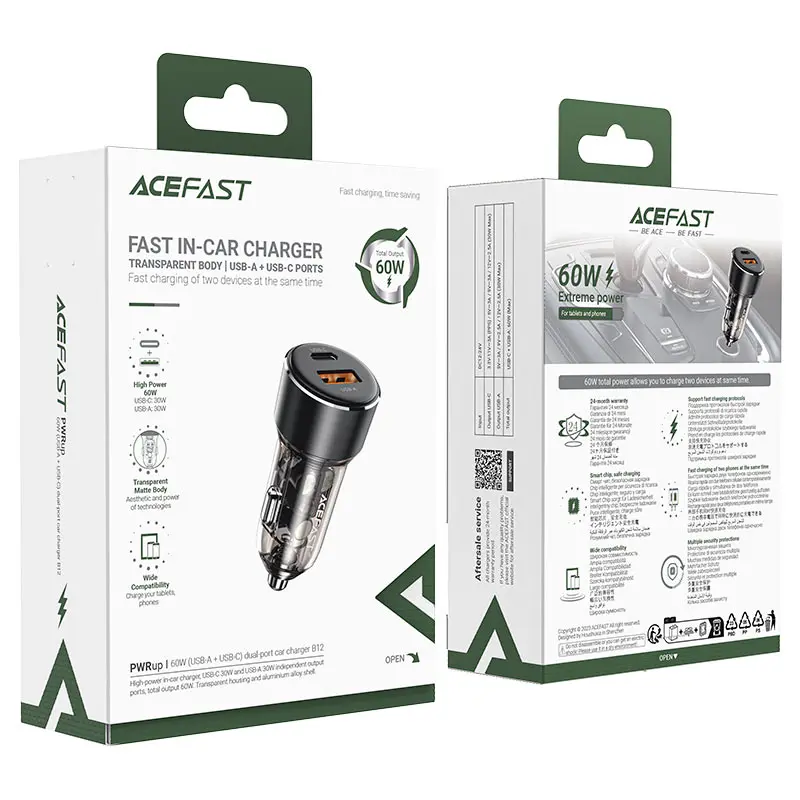 Acefast B12 car charger 60W USB-A / USB-C