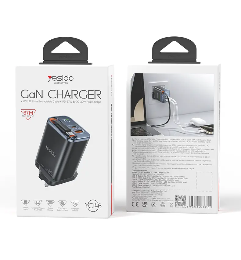 Yesido YC146 67W Fast Charger with Telescopic Type-C Cable