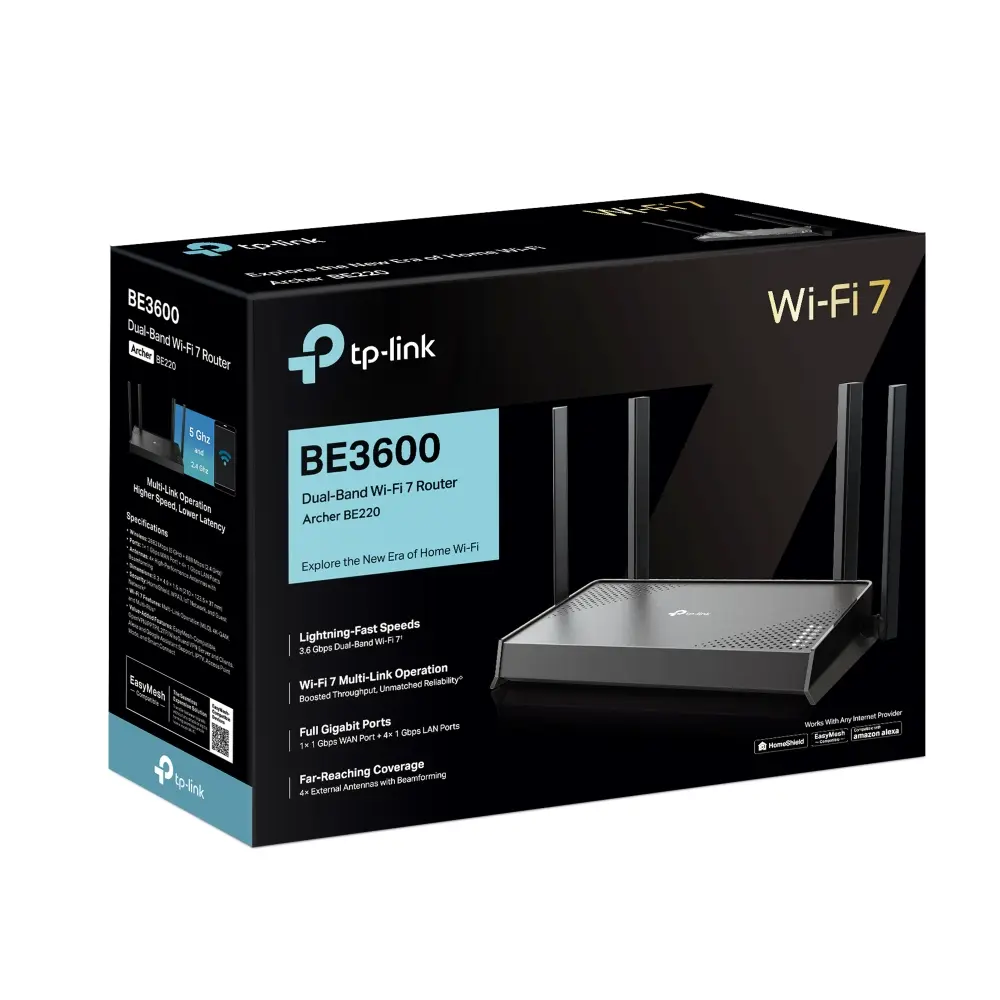 TP-Link Archer BE3600 BE220 Dual-Band Wi-Fi 7 Router