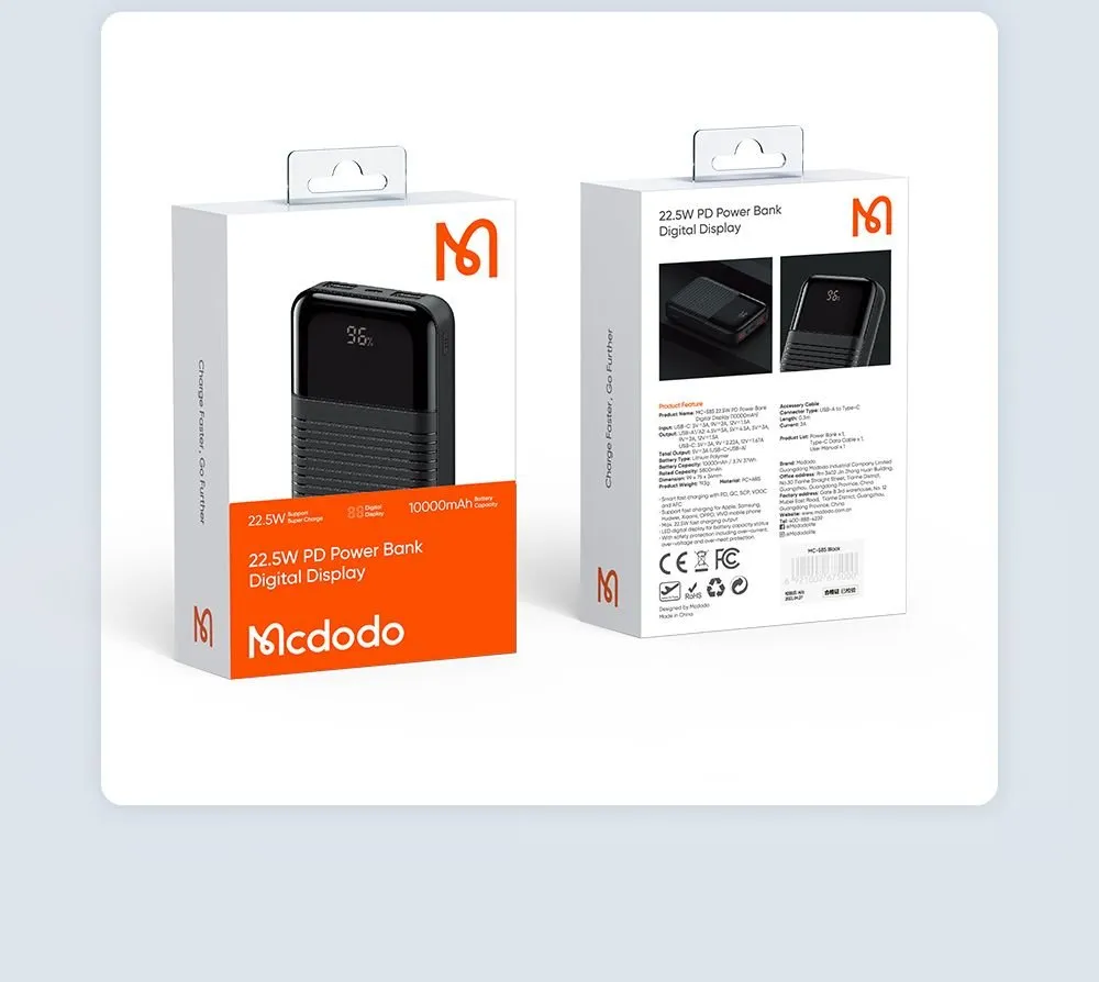 MCDODO MC-5851 22.5W PD Power Bank 10000mAh Digital