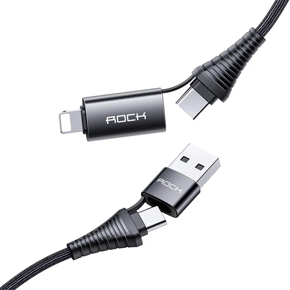 Rock 4 in 1 Type-c to USB A/Type-c to Lightning PD Fast Charge & Sync Cable (Model RCB0799)
