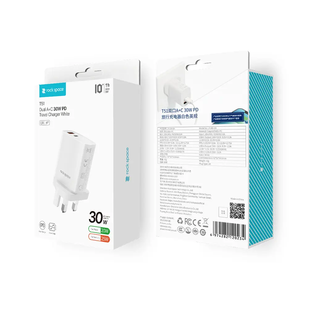ROCK space T51 Dual A+C 30W PD Travel Charger