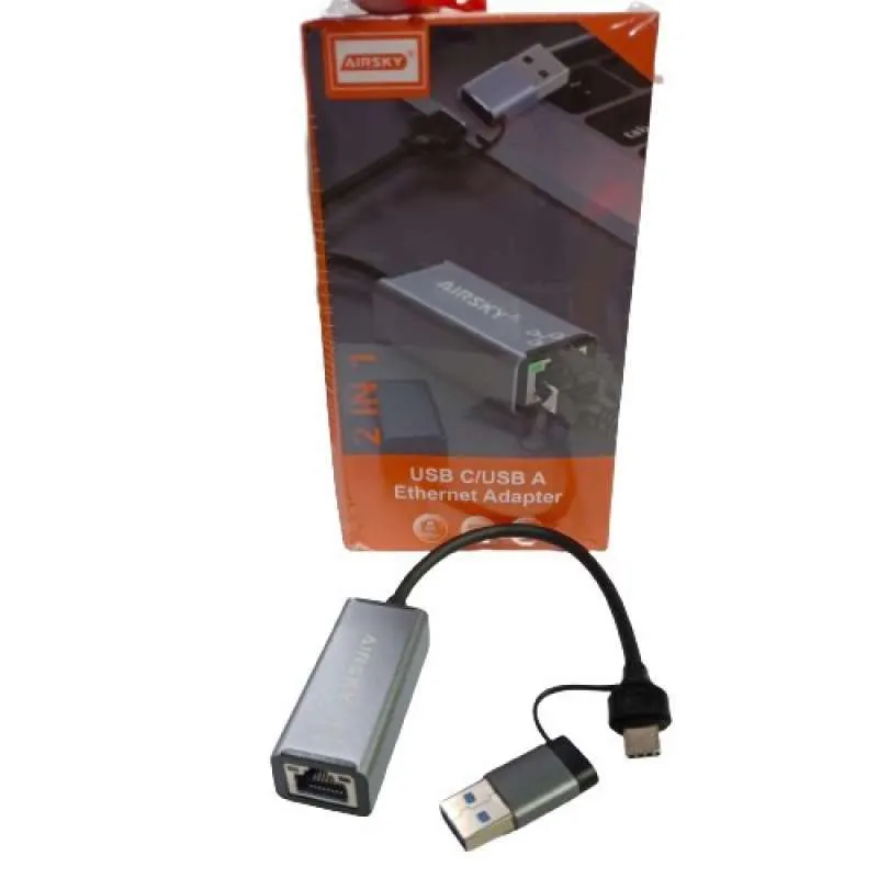Airsky Usb C Usb A Ethernet Adaptor 100 2 In 1 10-100-1000M