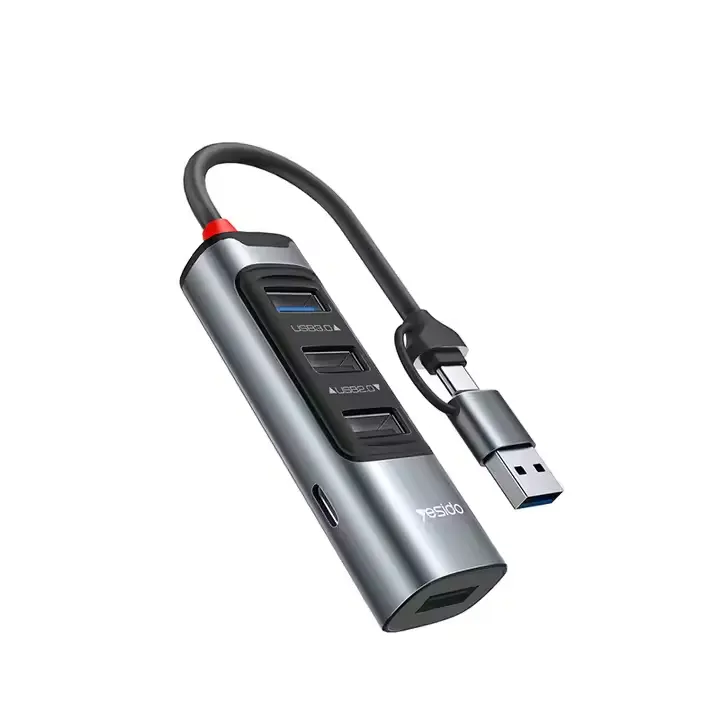 HB20 Yesido Max PD 100W Fast Charging Aluminum Alloy With USB 3.0 Fast Data Transfer 2 to 5 USB Hub