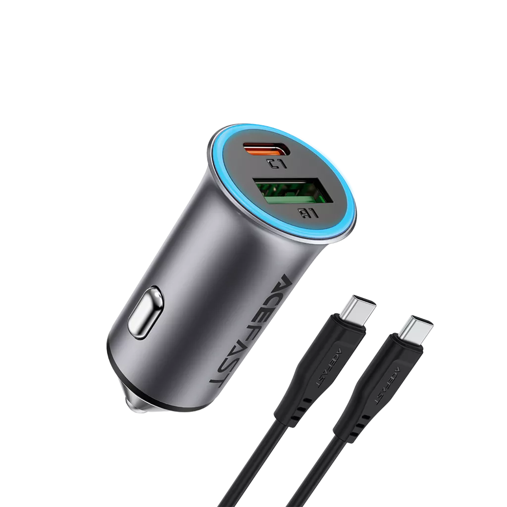 Acefast B16 95W Dual USB & USB-C Car Adapter 1.2m USB-C to USB-C Cable