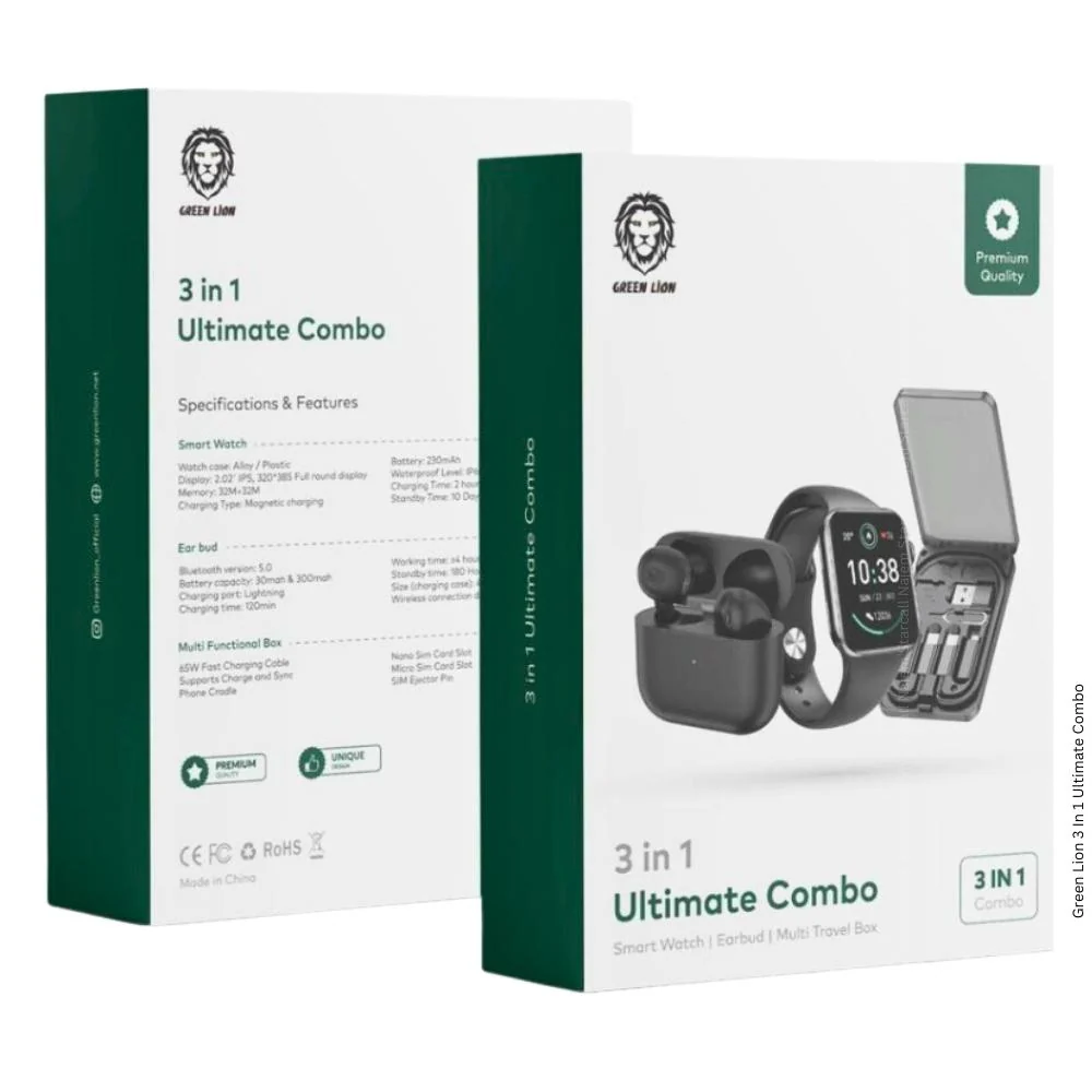 Green Lion 3 In 1 Ultimate Combo Smart Watch, Earbuds & Multi-Functional Box