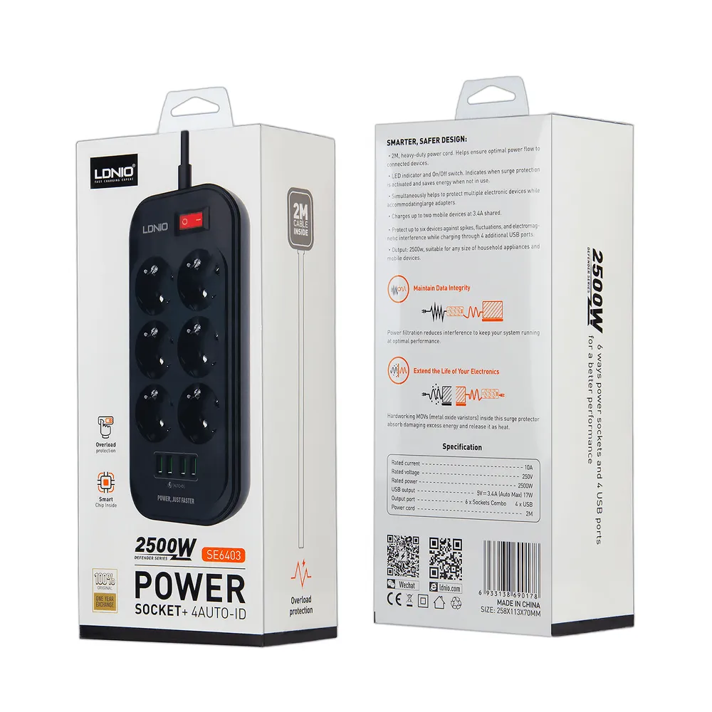 Ldnio Strip 2500W 6 Power Socket 4 USB 17W 2M