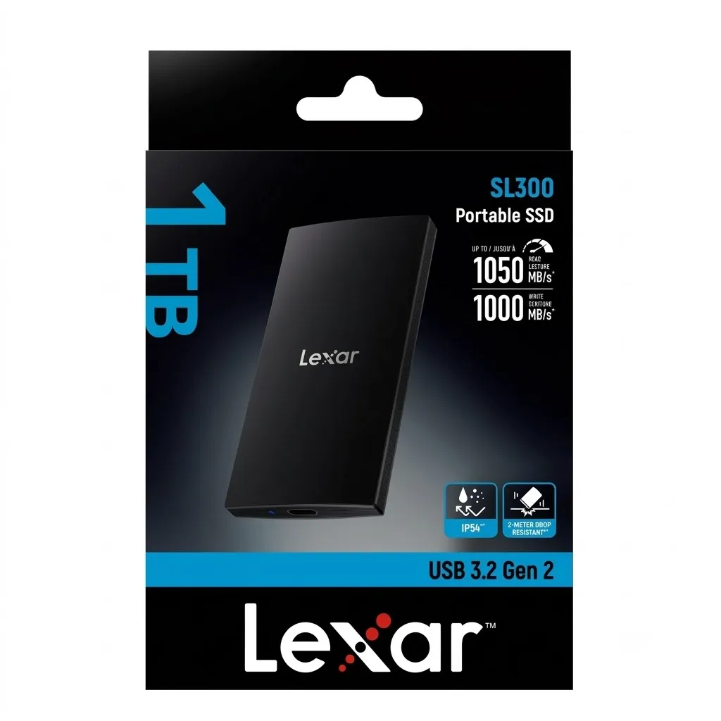 Lexar SL300 USB 3.2 Gen 2 Type-C Portable SSD, Black - 1TB