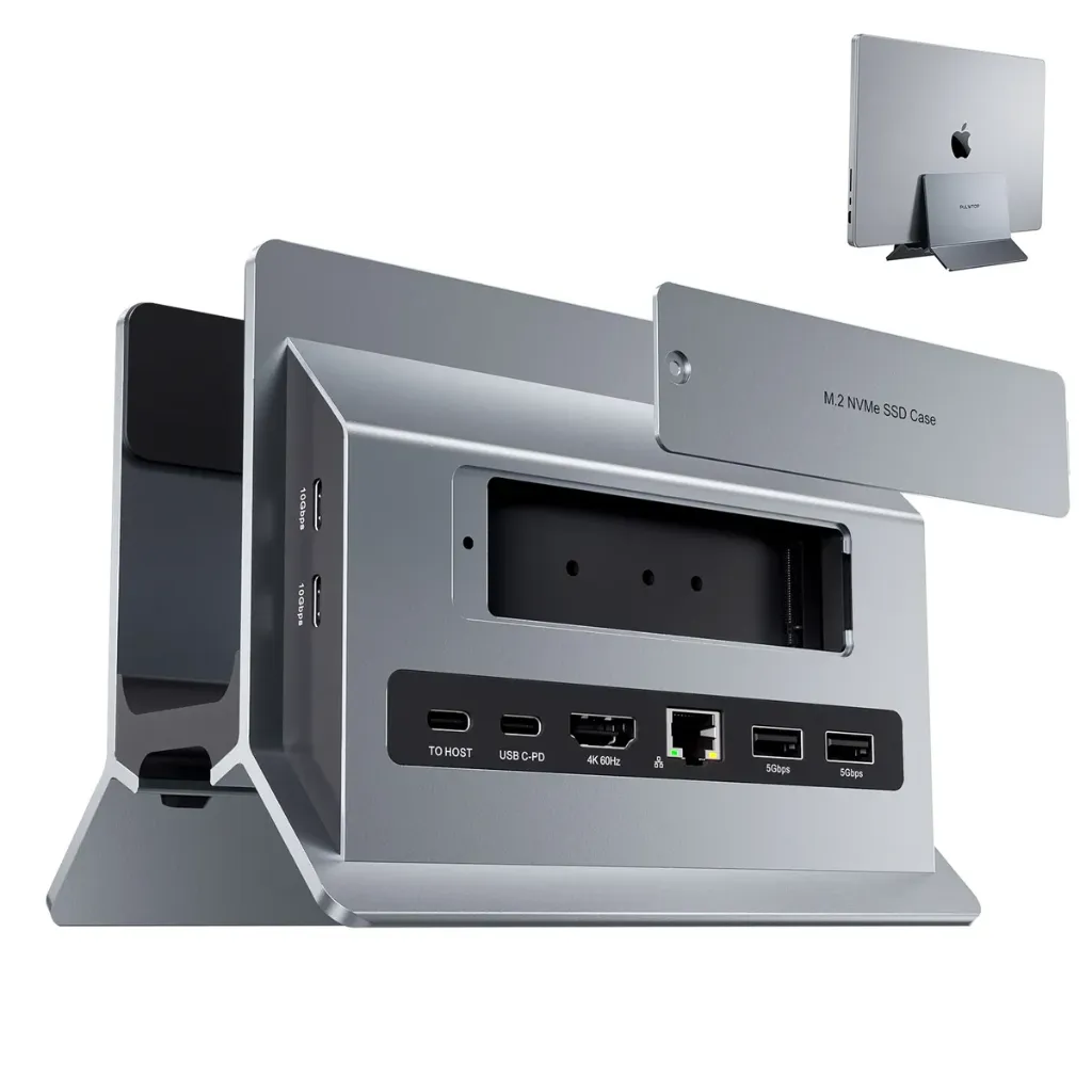 PULWTOP BD216A Vertical Dock Stand With M.2 NVMe SSD Case