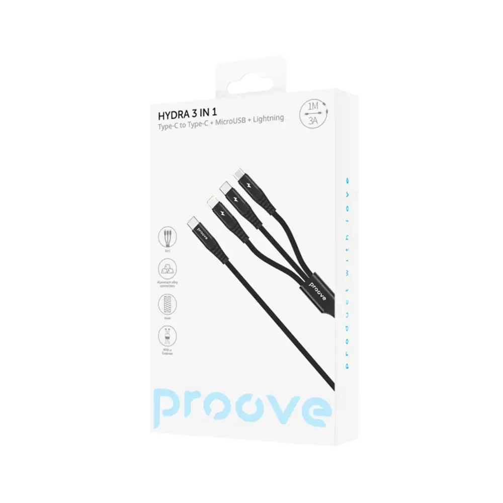 Proove Cable Hydra 3 in1 Type-C + Micro USB + Lightning (1m)